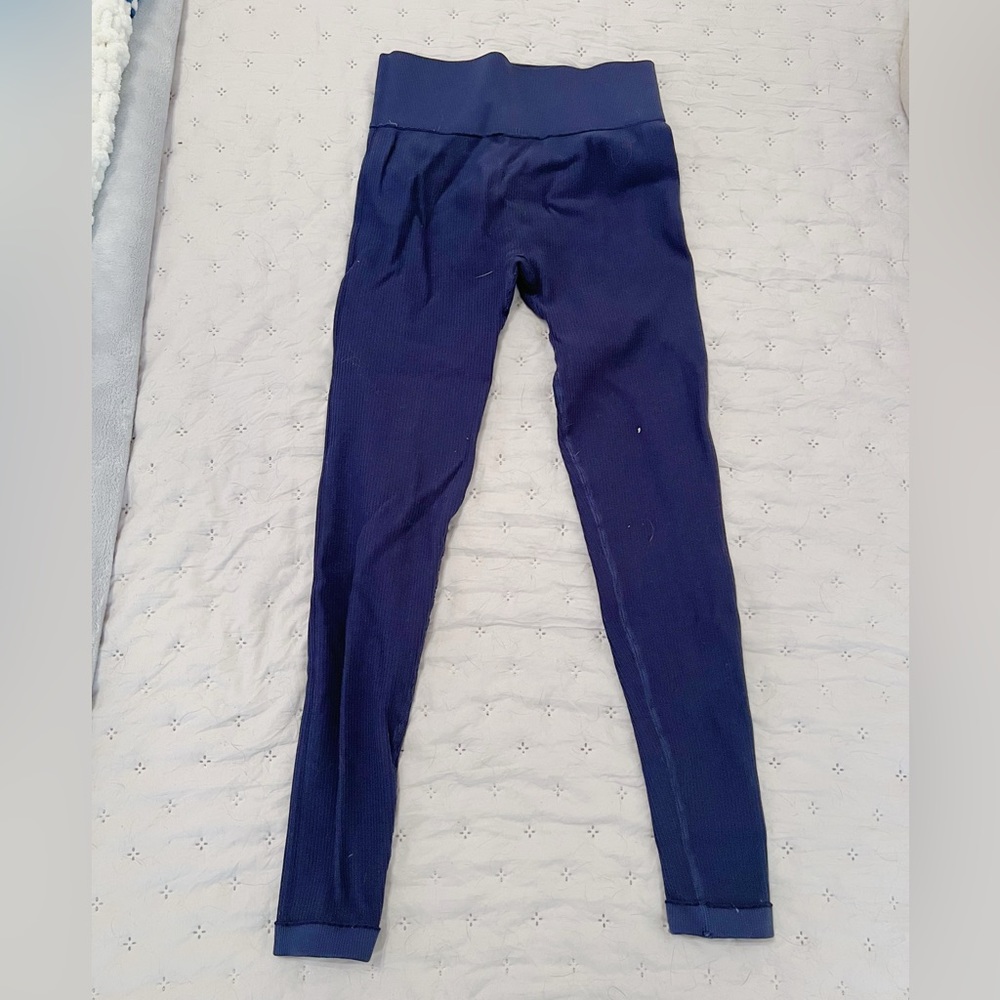 Navy Blue, Ribbed Leggings, Size Medium